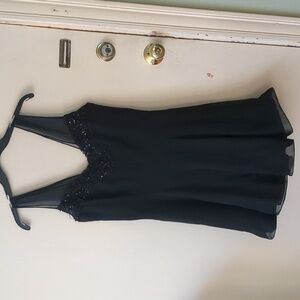 Vintage Oleg Casini Black Tie Black Silk Cocktail Dress, Size 8
